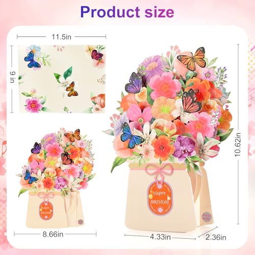 Yinqing Birthday Cards, Light and Music Happy Birthday Card, Lily and Butterflies, 10 Inch Life Sized Forever Flower Bouqu...