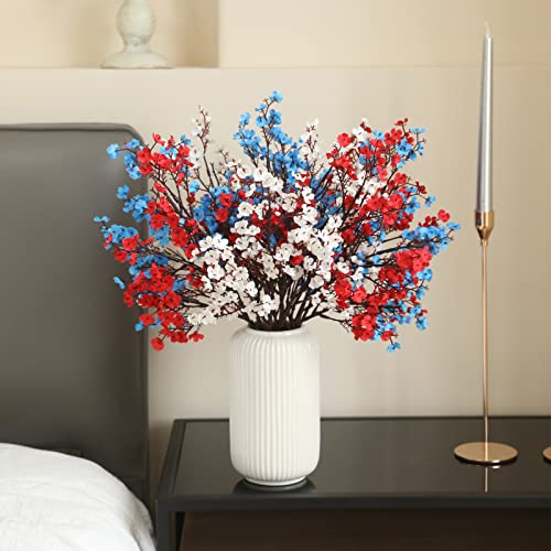 Hananona 10 Pcs 4th of July Flowers Artificial Babys Breath Fake Silk Patriotic Flowers for Independence Day Home Decor Fl...