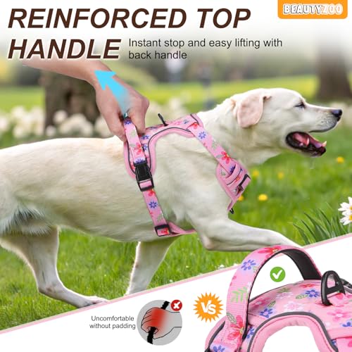 BEAUTYZOO No Pull Dog Harness and Leash Set with 2 Metal Leash Clips - Overhead-Free 3 Snap Buckles Design, Adjustable No-...