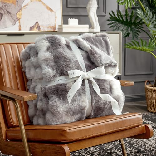 Cozy Bliss Faux Fur Throw Blanket for Couch, Fuzzy Soft Plush Thick Bubble Blanket for Sofa Bedroom Living Room, 50 * 60 I...