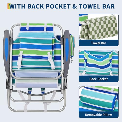 GarveeLife High Backpack Beach Chair for Adults 2 Pack, Lightweight Portable Lay Flat Folding Beach Chair with 5 Position...