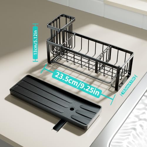 HapiRm Sponge Holder for Kitchen Sink - Self-draining Sink Caddy with Brush and Dishcloth Holders, Stainless Steel Kitchen...