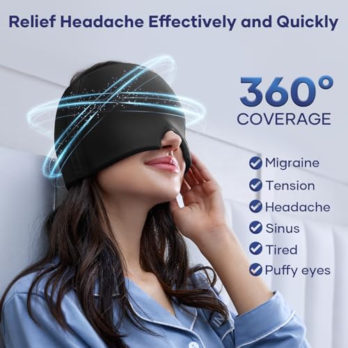 Qnoon Migraine Relief Cap, Headache Relief Cap Mask Products, Cooling Odorless Gel Ice Head Wrap for Tension, Stress,Hango...