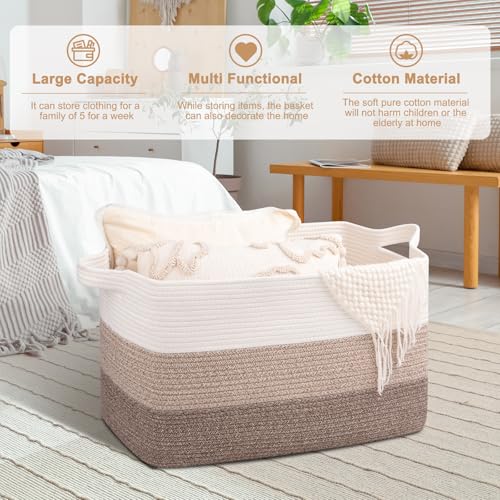 OIAHOMY Extra Large Blanket Basket, 95L Cotton Rope Woven Laundry Basket, Toy Bin for Baby Room, Container for Blanket Sto...