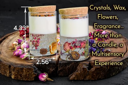 Crystal Candle Gift Set, Organic Natural Flowers in Yelly, Aromatherapy, Healing Gemstones, Botanical Scented Fragrance, M...
