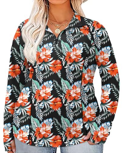 LOMON Womens Plus Size Workout Tops Long Sleeve 1/4 Zip UV Sun Protection Quick Dry Hiking Athletic Shirts Rash Guard UPF 50+