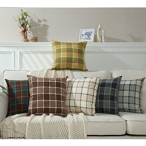 Stellhome Fall Linen Buffalo Check Throw Pillow Covers, Autumn Farmhouse Plaid Decorative Cushion Covers for Couch Sofa Li...
