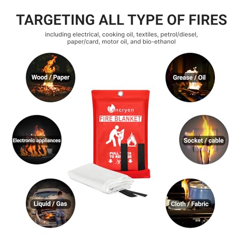 Lancryen Emergency Fire Blanket, Fire Extinguisher Blanket, Fire Suppression Fabric, Flame Retardant Towel Fire Safety Clo...