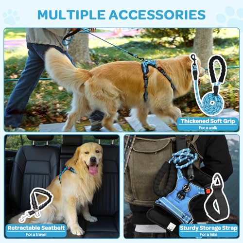 FURRYFECTION Plaid Dog Harness for Large Dogs, Reflective No Pull Adjustable Pet Vest with Front Clip, Leash, Easy Control...