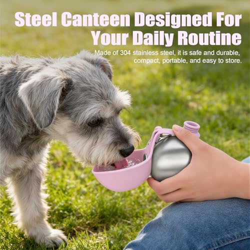 AOFANPET Portable Dog Water Bottle 10oz Stainless Steel Travel Dog Water Dispenser with Bowl No-Spill Puppy Water Bottle f...