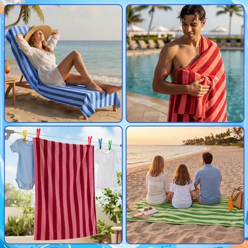 Gilprop 4 Packs Oversized Stripe Beach Towels Microfiber Pool Towel with Bags & Clips Soft Absorbent Quick Dry Camping Tow...