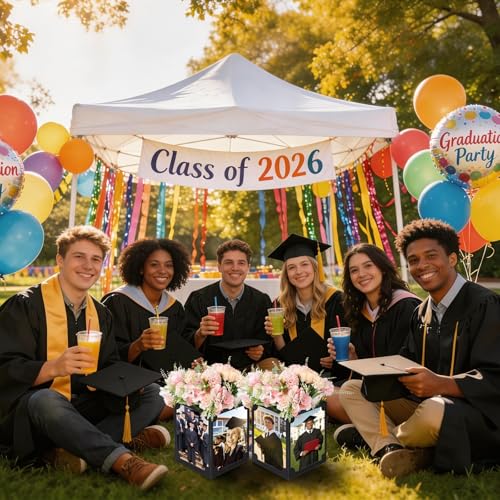 12 Pcs Graduation Picture Centerpiece for Table 4x6 Photo & Flower Display, Picture Frame Centerpieces Paper Box for Congr...