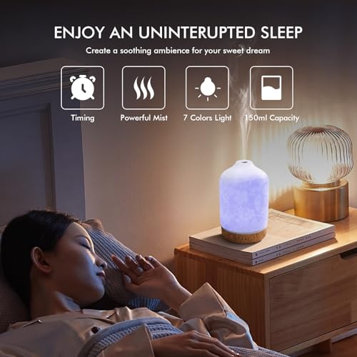 Essential Oil Diffuser Ceramic Diffuser -Aromatherapy Diffuser for Essential Oils with Timer and 7 Colors LED Light Ultras...