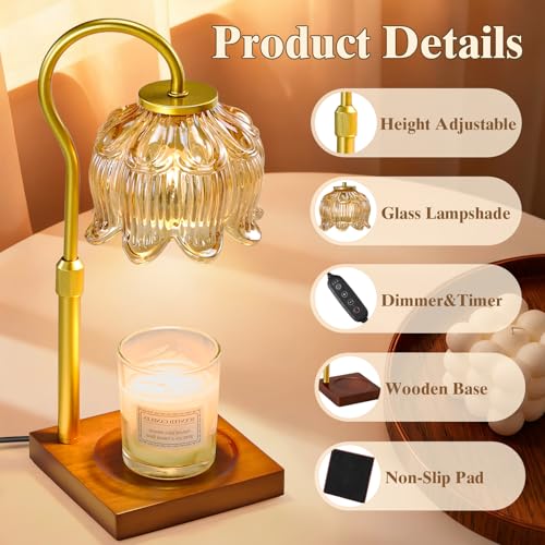 Shevvi Candle Warmer Lamp with Timer, Dimmable Candle Warmer for Jar Candles, Gifts for Women Mom, Height Adjustable Wax M...