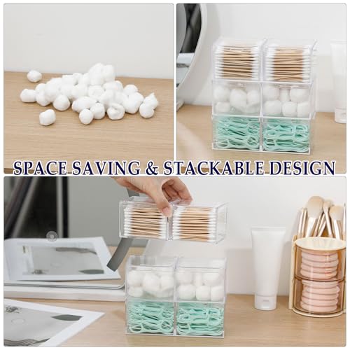 GOXITAX 2 Pack Bathroom Container with Divider, Plastic Vanity Storage Canister Jars with Lid for Cotton Balls, Makeup Pad...