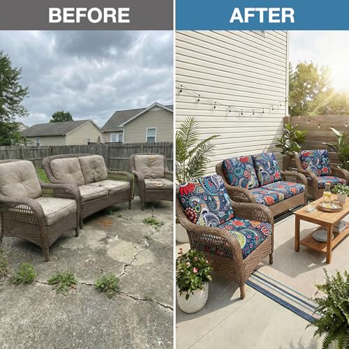 hyha 8Pcs Patio Cushion Covers, Stretch Outdoor Couch Cushion Covers Replacement, Washable Outdoor Chair/Sofa Slipcovers f...