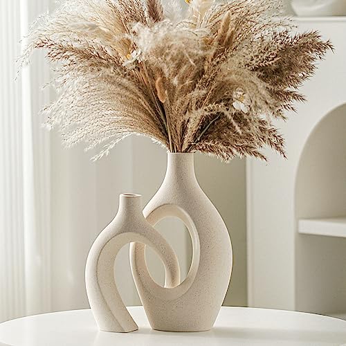 Lvases Snuggle Hollow Ceramic Vase Set of 2, Boho ins Style Round Nordic Mid Century Modern Aesthetic Decorative Vase for ...