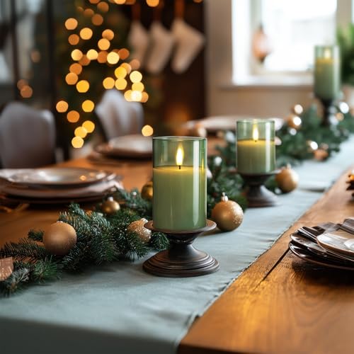 Amagic Green Glass Flameless Candles with Remote and Timer for St. Patrick's Day, Real Wax Battery Operated Candles, Flick...