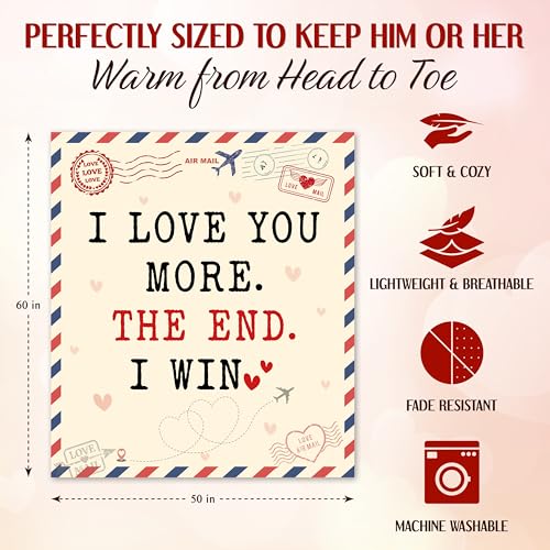 WRAPIX Anniversary Couple Gifts for Men Women - I Love You More Soft Fleece Throw Blanket 50x60 in - Mothers Day Birthday ...