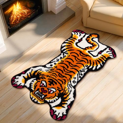 Naoloture Orange Tibetan Tiger Bath Mat Bathroom Rug Non Slip, Ultra Soft Plush Tufted Cute Bathroom Mat Cool Animal Funky...