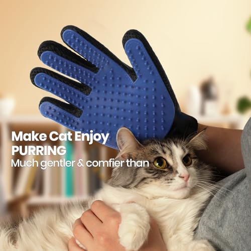 Pet Hair Remover Glove - Gentle Pet Grooming Glove Brush - Deshedding Glove - Massage Mitt with Enhanced Five Finger Desig...
