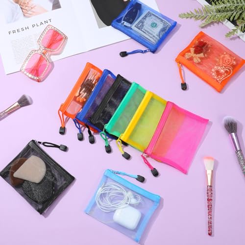 Yuanan 28 Pcs Mini Mesh Zipper Pouch, Visible Small Zipper Pouch, Small Pouches for Purse, Colorful Nylon Makeup Organizer...