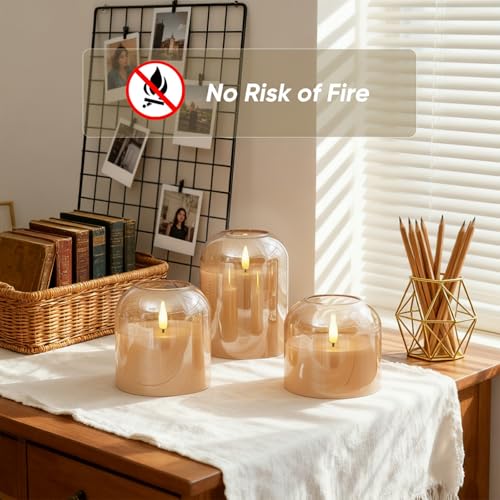Homemory Glass Flameless Candles, Battery Operated Plliar Candles Realistic Flickering, LED Electric Light with Remote and...
