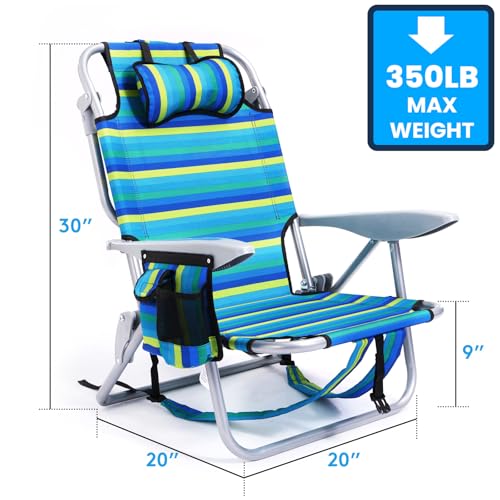 Canpsky Portable Beach Chair for Adults, Outdoor Camping Chair Lay Flat Folding Backpack Beach Reclining Chair with 5 Posi...