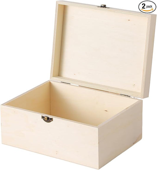 2 Pack Large Unfinished Wooden Box with Locking Clasp - 9.2x6.9x4.5 in-8.2X5.8X3.5in Natural Super Thick Poplar Box DIY Ke...