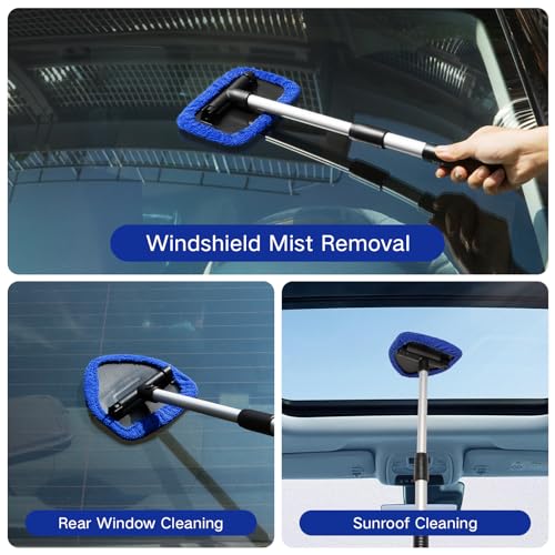Qydipclin 11pcs Windshield Cleaner Tool, Car Window Cleaning Wash Kit with 6 Reusable Microfiber Pads 2 Spray Bottles and ...
