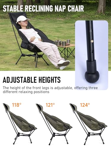 WildCall Lightweight Folding High Back Camping Chair with Head Support, Compact Beach Chair with Anti-Sinking Large Feet a...