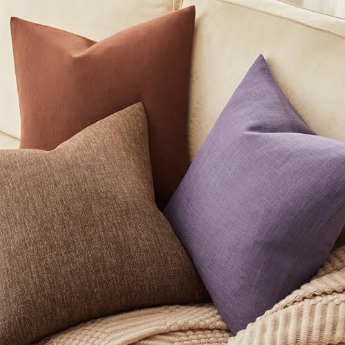 ZeeMart Rustic Cotton Linen Throw Pillow Covers Set of 2, 18x18 Inch Brown, Farmhouse Style Decorative Couch Pillow Cases ...
