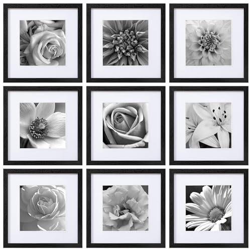 eletecpro 12x12 Picture Frames Set of 9 with Clear Acrylic Cover, Display 8x8 Photos with Mat or 12x12 Without, Classic an...