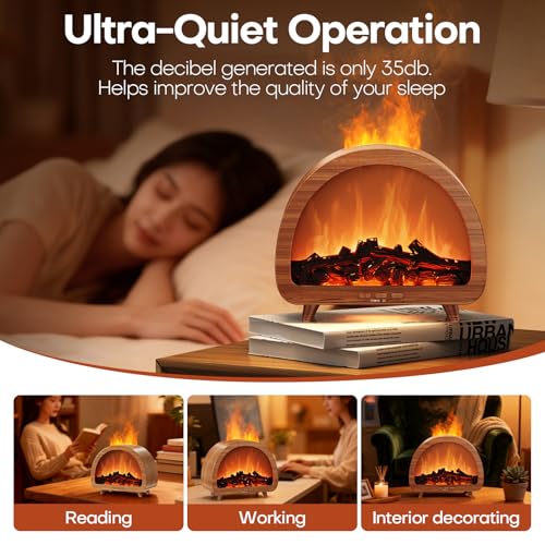 Diffuserlove Fireplace Essential Oil Diffuser Flame Aromatherapy Scent Diffuser Oil Machine Cool Mist Humidifier Colorful ...