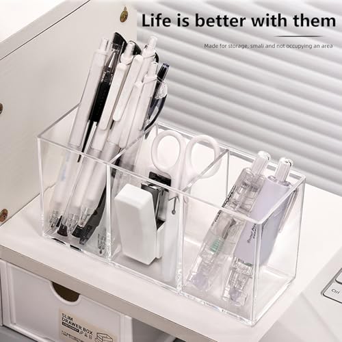 eieioo Acrylic Makeup Brush Holder, 2 Pack Clear Pencil Holder, Desk Accessories Holder with 3 Compartments, Brush Organiz...