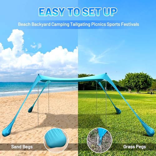 BOTINDO Family Beach Tent Canopy Sun Shade, Pop Up Grande Beach Tent Sun Shelter Stability 4 Poles with Portable Carry Bag...