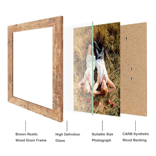 iRahmen 8x10 Picture Frame Set of 4, High Definition Real Glass Rustic Brown Frame, 8 x 10 Wood Photo Frames for Desktop D...