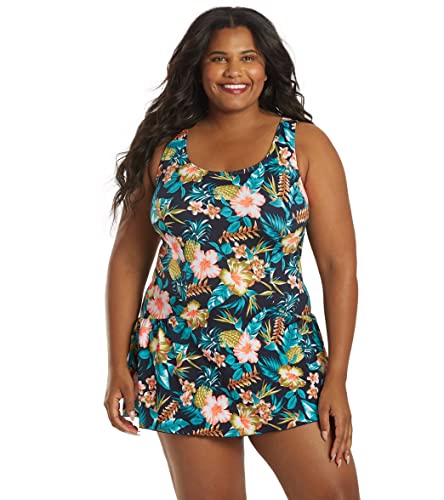 Sporti Plus Size Swim Dress for Women Swimsuit, Tummy Control Suit, Mom Bathing Suit Dress Sun Protection, Conservative Fit