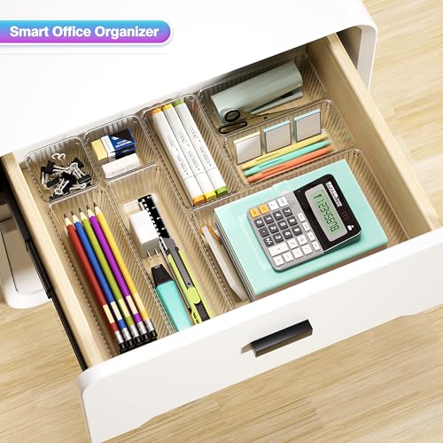 Okylvve 25 PCS Clear Plastic Drawer Organizer Set - 4 Sizes Makeup Organizer Desk Drawer Divider Bathroom Organizers and S...