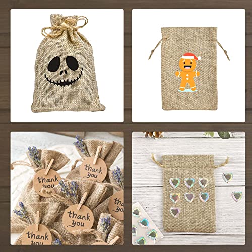 Jutieuo 25pcs Small Burlap Bags with Drawstring - 4x6 Inch Reusable Premium Linen Sacks Bags with Tag and String, Mini Gif...