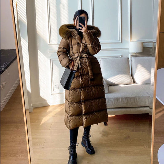 Korean Version Waist Trimming Below The Knees Fox Fur Collar Temperament Coat
