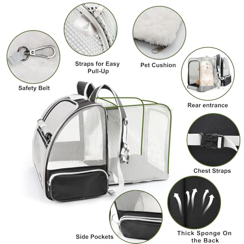Texsens Cat Backpack - Expandable Pet Carrier for Medium Cats and Small Dogs up to 17 lbs - Breathable, Collapsible & Soft...