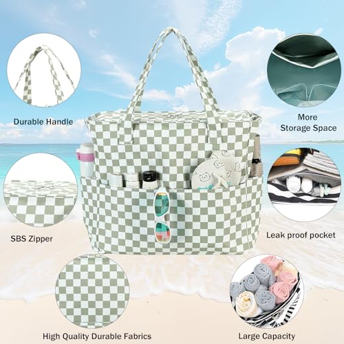 LEDAOU Large Beach Bag Women Waterproof Sandproof Zipper Beach Tote Pool Bag for Swim Gym Grocery Travel with Wet Pocket |...
