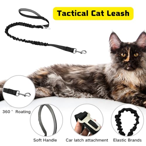 Tactical Cat Harness and Leash Set Soft Mesh Adjustable Large Cat Vest with Rubber Handle Easy to Control for Large Cat Sm...