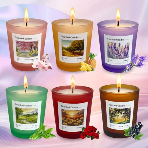 Scented Candles Gift Set of 6 Pack, Glass Jar Candles for 6 Scented, Long Lasting Soy Wax Aromatherapy Candle Set, Best Gi...