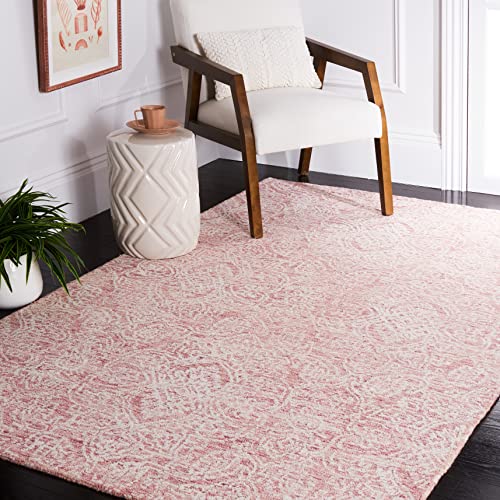 SAFAVIEH Metro Collection Area Rug - 4' Round, Pink & Ivory, Handmade Wool, Ideal for Living Room, Bedroom, Dining Space (...