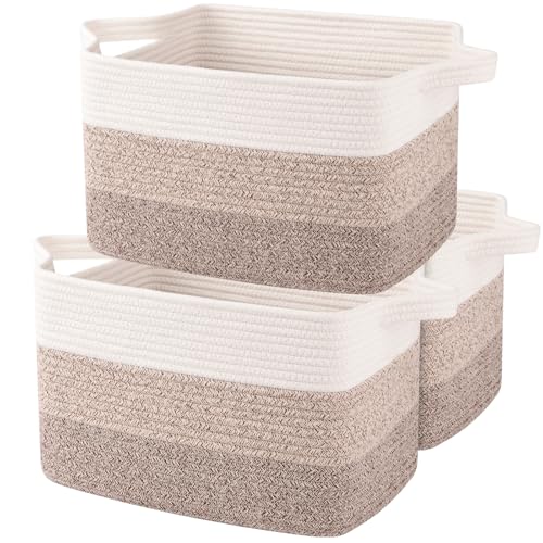 OIAHOMY Storage Basket, Woven Baskets for Storage, Cotton Rope Basket for toys,Towel Baskets for Bathroom - Pack of 3, Gra...