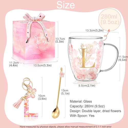 Personalized Gifts for Women Flower Double Wall Cute Novelty Monogrammed Glass Coffee Mug Tea Cup with Spoon Customized We...