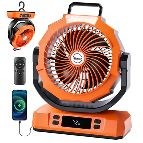 Sireck Camping Fan Rechargeable Portable Fan 12-Inch, 40000mAh Battery Powered Fan with LED Light, Digital Display, Timer,...