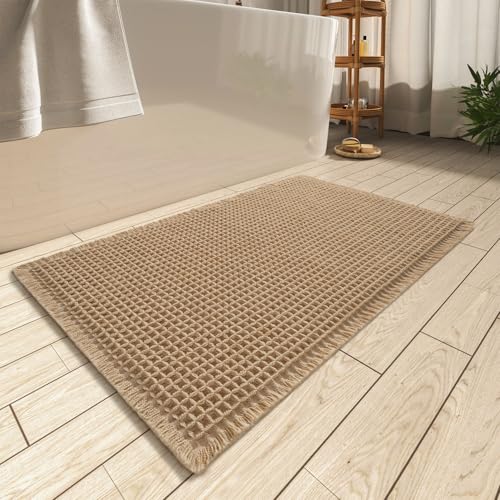 AMOAMI Upgraded Waffle Bath Mat, Super Absorbent Non Slip Bath Mats for Bathroom Floor, Machine Washable Bathroom Rugs wit...